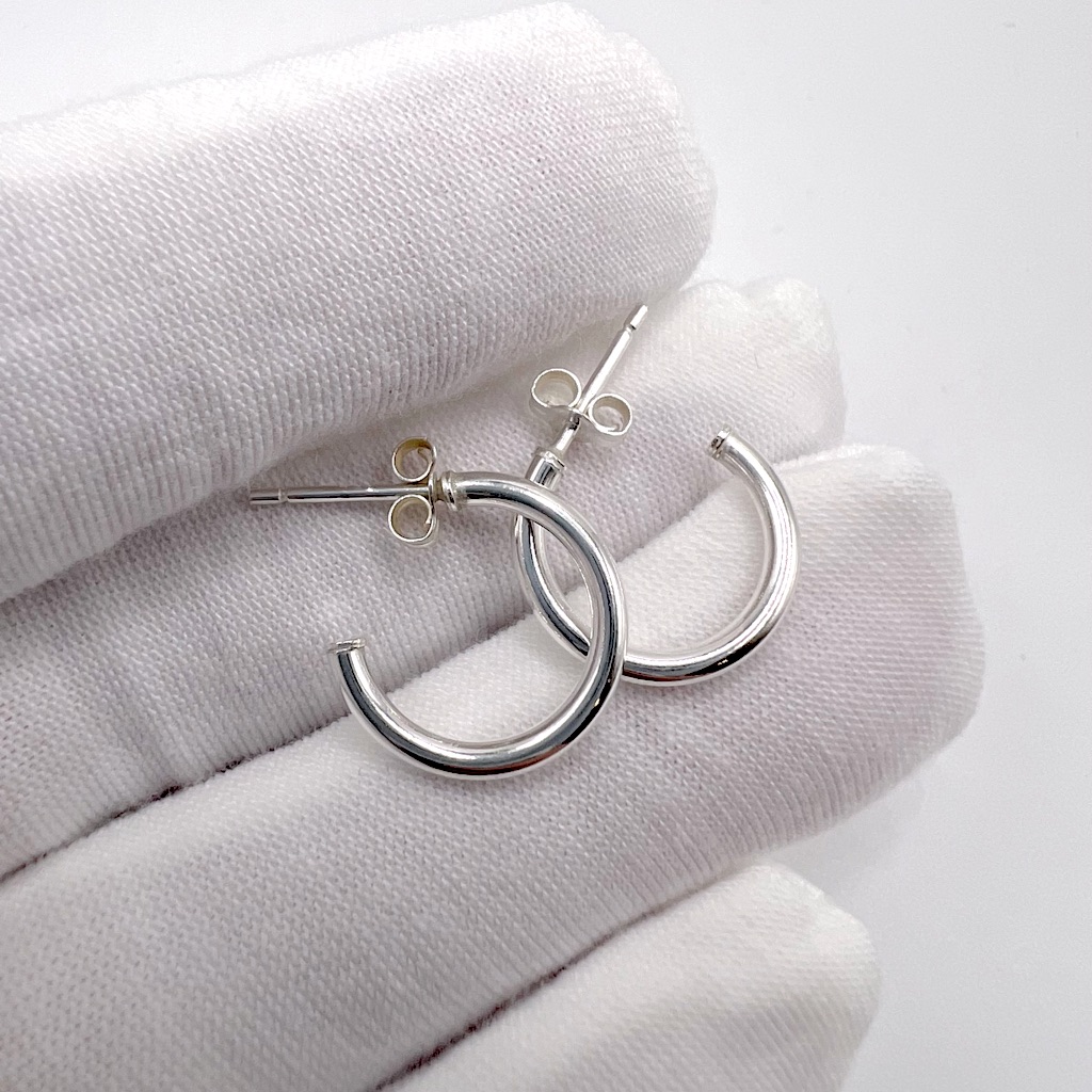 .925 Sterling Silver 15mm X 2mm Post Hoop Earrings
